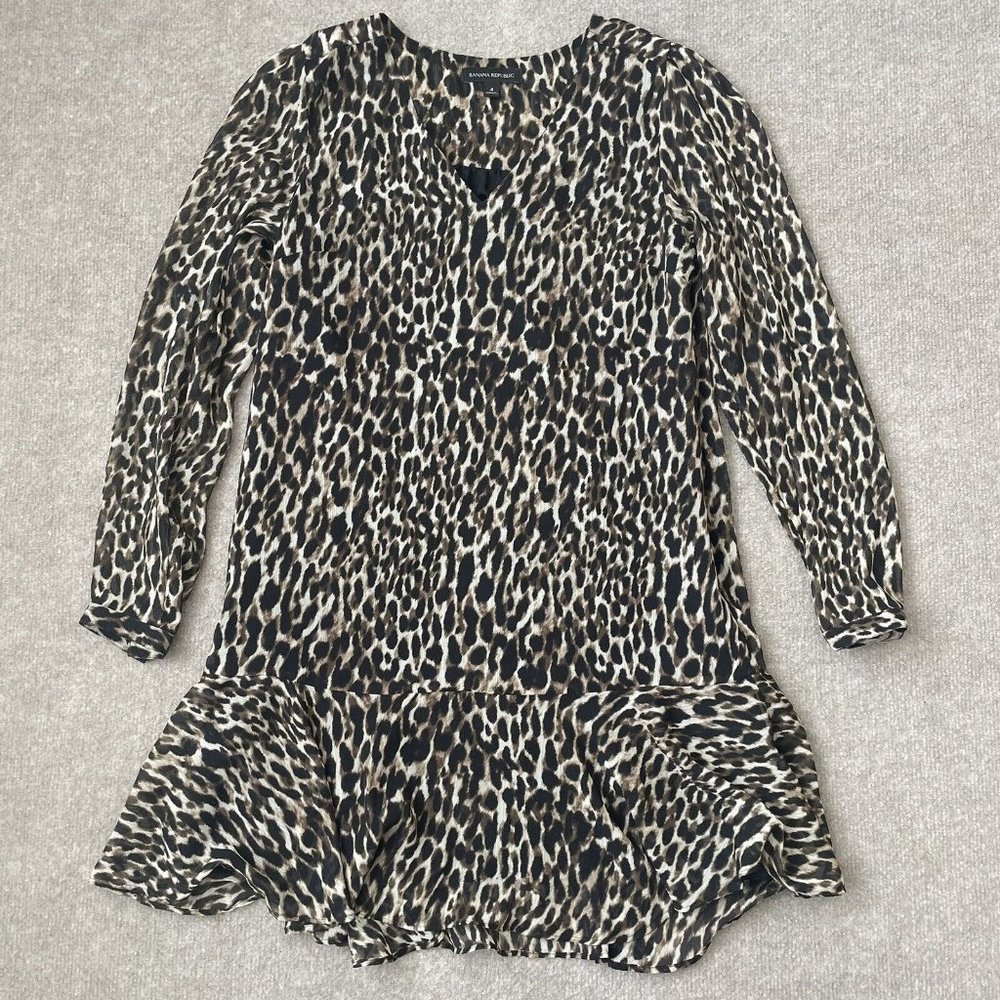 Banana Republic Dress Womens 4 Brown Leopard Print Lined Lightweight Side Zipper